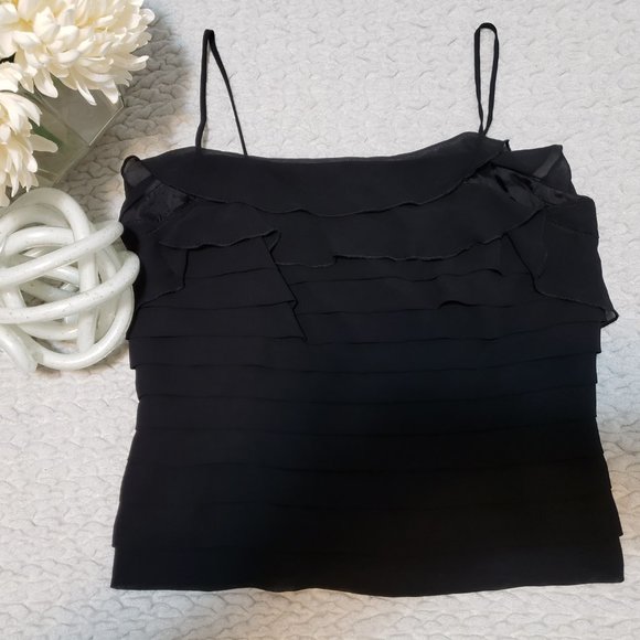 JS Collection black spaghetti straps crop top with ruffles Size 4(US) - Picture 2 of 4